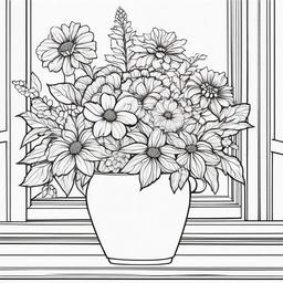 Summer Coloring Pages - Pot of vibrant summer flowers on a windowsill  simple coloring pages