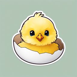 Chick Sticker - A fluffy chick peeping out of an eggshell. ,vector color sticker art,minimal