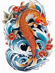Koi and dragon tattoo, Tattoos combining the beauty of koi fish with dragon imagery.  color, tattoo style pattern, clean white background