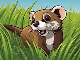 Weasel Cartoon - Cartoon of weasel darting in the grass  