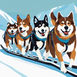 Dogsled Team Adventure Clipart - A team of dogs pulling a sled.  color vector clipart, minimal style