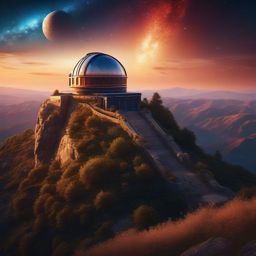 Ancient observatory atop a mountaintop, where astronomers of old once gazed at the stars, offers breathtaking views of the cosmos and the mysteries of the universe. hyperrealistic, intricately detailed, color depth,splash art, concept art, mid shot, sharp focus, dramatic, 2/3 face angle, side light, colorful background