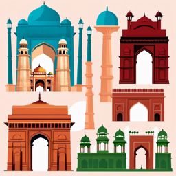 New Delhi clipart - India Gate and Jama Masjid in India,  color vector clipart