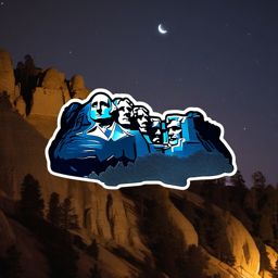 Mount Rushmore Night sticker- Illuminated presidential sculptures in the Black Hills, , sticker vector art, minimalist design