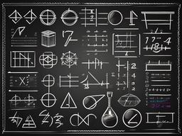 Math clipart - mathematical symbols and equations on a chalkboard  