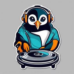 Penguin DJ Sticker - A penguin DJ spinning tunes with headphones. ,vector color sticker art,minimal