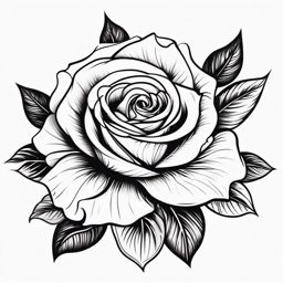 Rose Tattoo - A beautiful rose tattoo in full bloom  few color tattoo design, simple line art, design clean white background