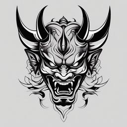 hannya tattoo black and grey  simple color tattoo,white background,minimal