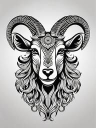 Goat Head Tattoo - A tattoo capturing the head of a goat in intricate detail.  simple color tattoo design,white background