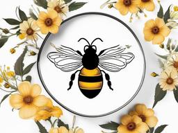 Honey Bee Tattoo with Flowers - Infuse your ink with the beauty of blooms with a honey bee tattoo with flowers, celebrating the insect's role in pollination.  simple tattoo,minimalist,white background