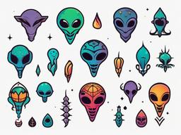 Best Friend Alien Tattoos - Symbolize friendship with matching best friend alien tattoos.  simple color tattoo,vector style,white background