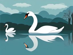 Swan Serenity clipart - Graceful swans on the calm lake., ,vector color clipart,minimal