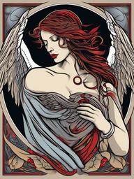 Angel and Death Tattoo-Exploring the mystique of life and death with an angel and death tattoo, symbolizing transition, protection, and the afterlife.  simple vector color tattoo