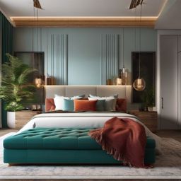 Contemporary Mediterranean Flair - Blend contemporary and Mediterranean elements in your bedroom. , bedroom interior decor design ideas, multicoloured, photo realistic, hyper detail, high resolution,