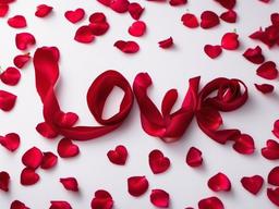 Valentines Day background - Love written in cursive with red rose petals on white fabric  aesthetic background wallpaper