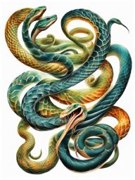 Skeleton snake tattoo, Creative tattoos showcasing skeletal representations of snakes. colors, tattoo patterns, clean white background