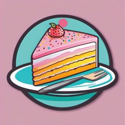 Cake Slice with Sprinkles Sticker - Delicious cake slice covered in colorful sprinkles, ,vector color sticker art,minimal