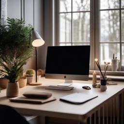 Scandinavian Home Office - Scandinavian home office with clean lines and natural materials. realistic, professional photography, bokeh, natural lighting, canon lens, shot on dslr 64 megapixels sharp focus