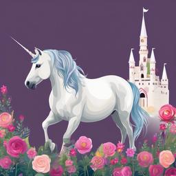 Unicorn clipart - unicorn with a castle in the background  