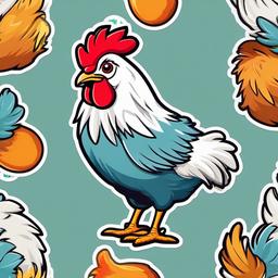 Cochin Chicken cartoon - fluffy chicken with feathered feet  cartoon sticker style