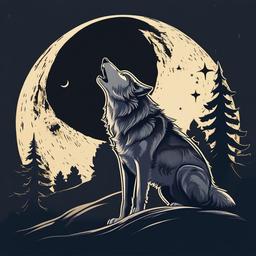 Wolf cartoon - Wolf howling at the moon  