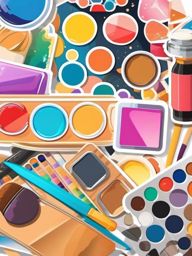 Palette and Art Supplies Sticker - Artist's palette surrounded by various art supplies, ,vector color sticker art,minimal