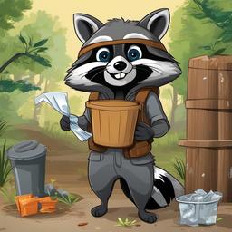 Raccoon cartoon - clever, masked animal that raids trash  