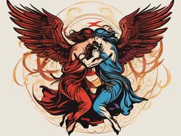Angel Fighting Demon Tattoo-Choosing a symbol of celestial conflict with an angel fighting demon tattoo, expressing the eternal dance of good and evil.  simple vector color tattoo