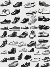 drawing of various types of shoes  minimal rough sketch scribbles,doodles,black and white