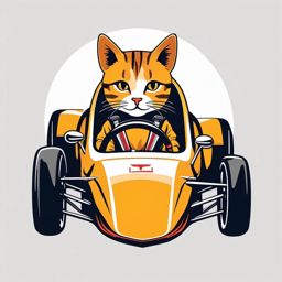 Cat as a race car driver in a tiny race car  minimalist color design, white background, t shirt vector art