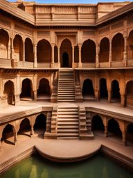 indian stepwells, with ornate facades, provide respite in the deserts of rajasthan, india. 