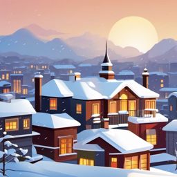 Snowy Rooftop Scene clipart - Snow-covered rooftop on a sunny day, ,vector color clipart,minimal