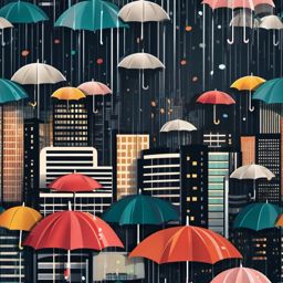 Rainy cityscape sticker- Umbrellas and reflections, , sticker vector art, minimalist design