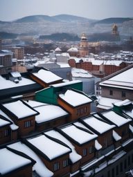 Snowy Rooftops in the City  background picture, close shot professional product  photography, natural lighting, canon lens, shot on dslr 64 megapixels sharp focus