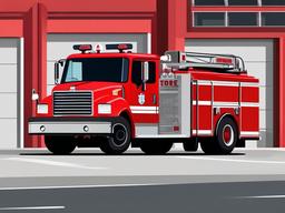 Fire Truck clipart - fire truck parked at a fire station  color,minimalist,vector clipart