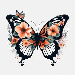 butterfly tattoo with flowers around it  simple color tattoo, minimal, white background
