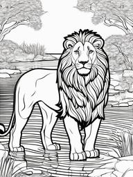 Lion Coloring Pages - Lion and its reflection in the water  simple coloring pages