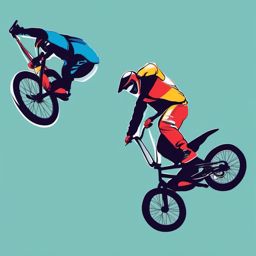 BMX Stunt Riding Airborne Clipart - BMX riders going airborne while performing stunts.  color vector clipart, minimal style