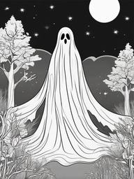 Scary Ghost Coloring Pages - Floating Spirit Haunting the Night  minimal black outline printable sheet, coloring page