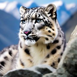 Cute Snow Leopard in the Himalayan Peaks  clipart, simple