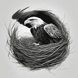 drawing of an eagle in a nest  minimal rough sketch scribbles,doodles,black and white