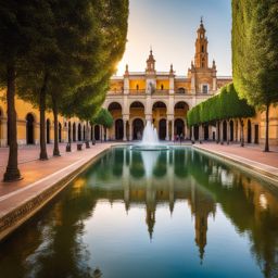 spanish plazas, with grand fountains, host vibrant gatherings in seville, spain. 