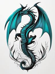 Dragon Ribcage Tattoo - Unique tattoo designed for the ribcage area, featuring a dragon.  simple color tattoo,minimalist,white background