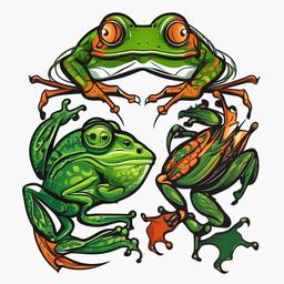 Frog and Scorpion Tattoo - Explore the symbolism of frogs and scorpions in a unique and creative tattoo design.  simple vector color tattoo,minimal,white background