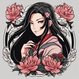 Nezuko Kamado Tattoo-Creative and fierce tattoo featuring Nezuko Kamado, a character from the Demon Slayer series, perfect for fans of anime and fantasy.  simple color vector tattoo