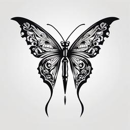 butterfly knife butterfly tattoo  simple color tattoo, minimal, white background