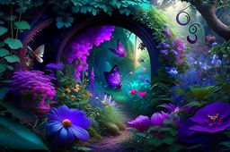 wizard's enchanting garden with mystical creatures and enchanted flowers. 