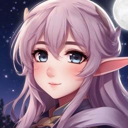 Ari A sweet kind Elf who loves moonlight   front facing ,centered portrait shot, cute anime color style, pfp, full face visible