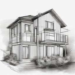 line drawing of a house  minimal rough sketch scribbles,doodles,black and white