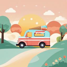 June clipart - ice cream truck on a sunny day in June  color,minimalist,vector clipart